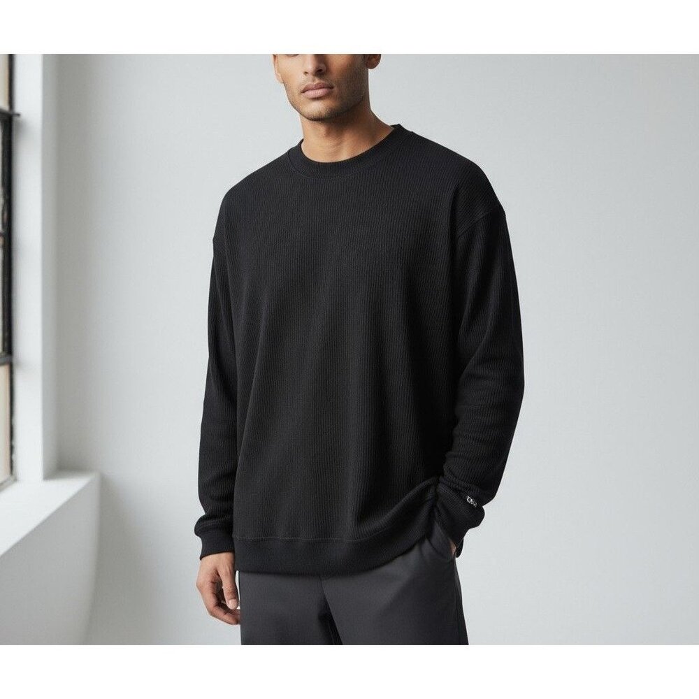 Lynx XXL Black Ribbed Long Sleeve Crew Neck Top